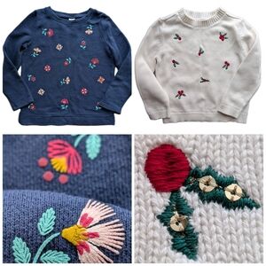 Carter's Kids Sweater Set - Navy and Cream with Floral Embroidery